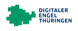 Logo digitaler Engel Thüringen - Links eine Grafik, die den Umriss Thüringens darstellt, rechts der Schriftzug des Projektes