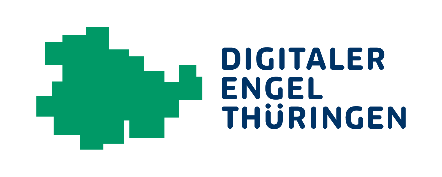 Logo digitaler Engel Thüringen - Links eine Grafik, die den Umriss Thüringens darstellt, rechts der Schriftzug des Projektes