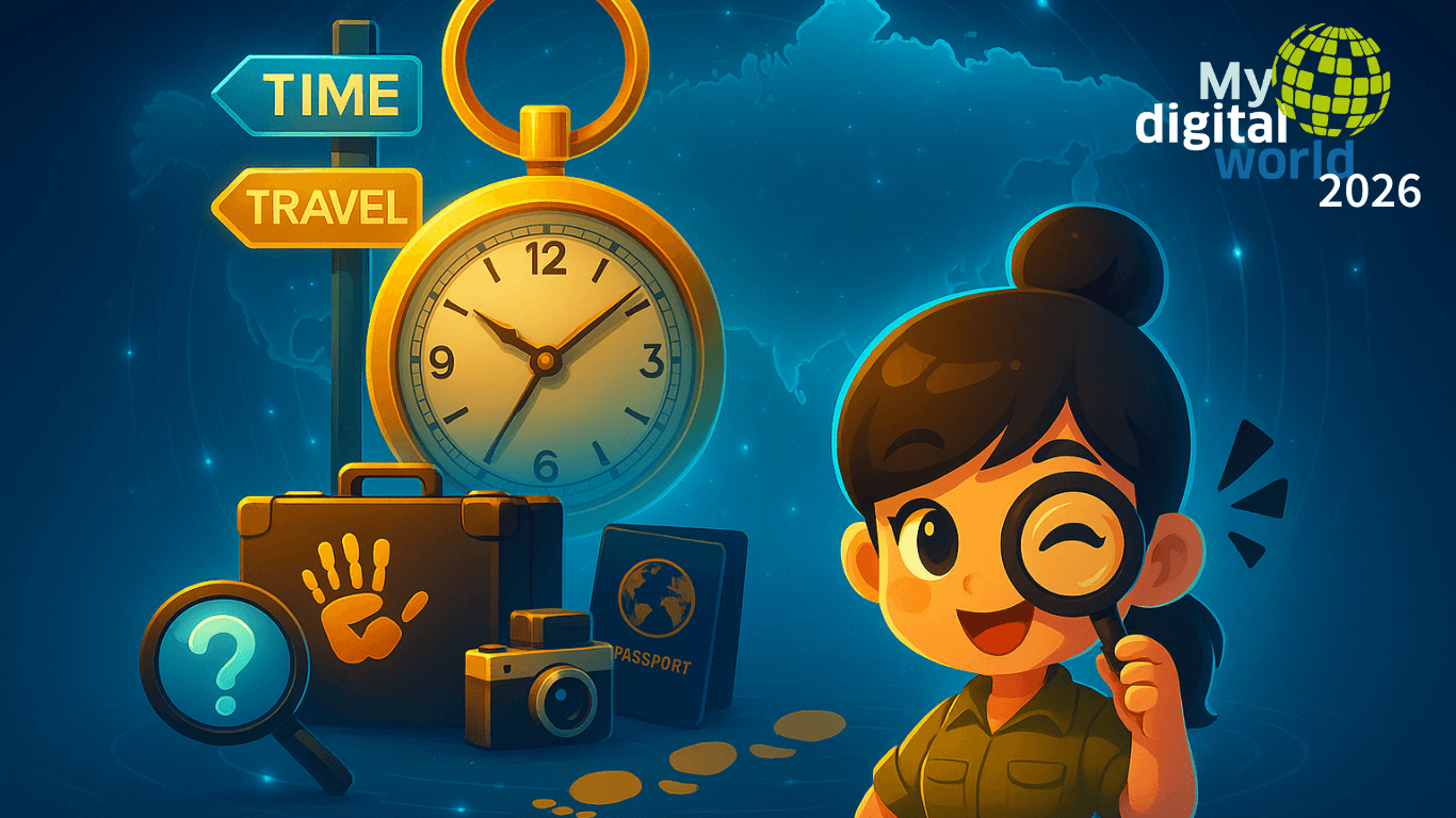 Titelbild Jugendwettbewerb my Digital World: Eine Junge Entdeckerin erforscht das Internet.