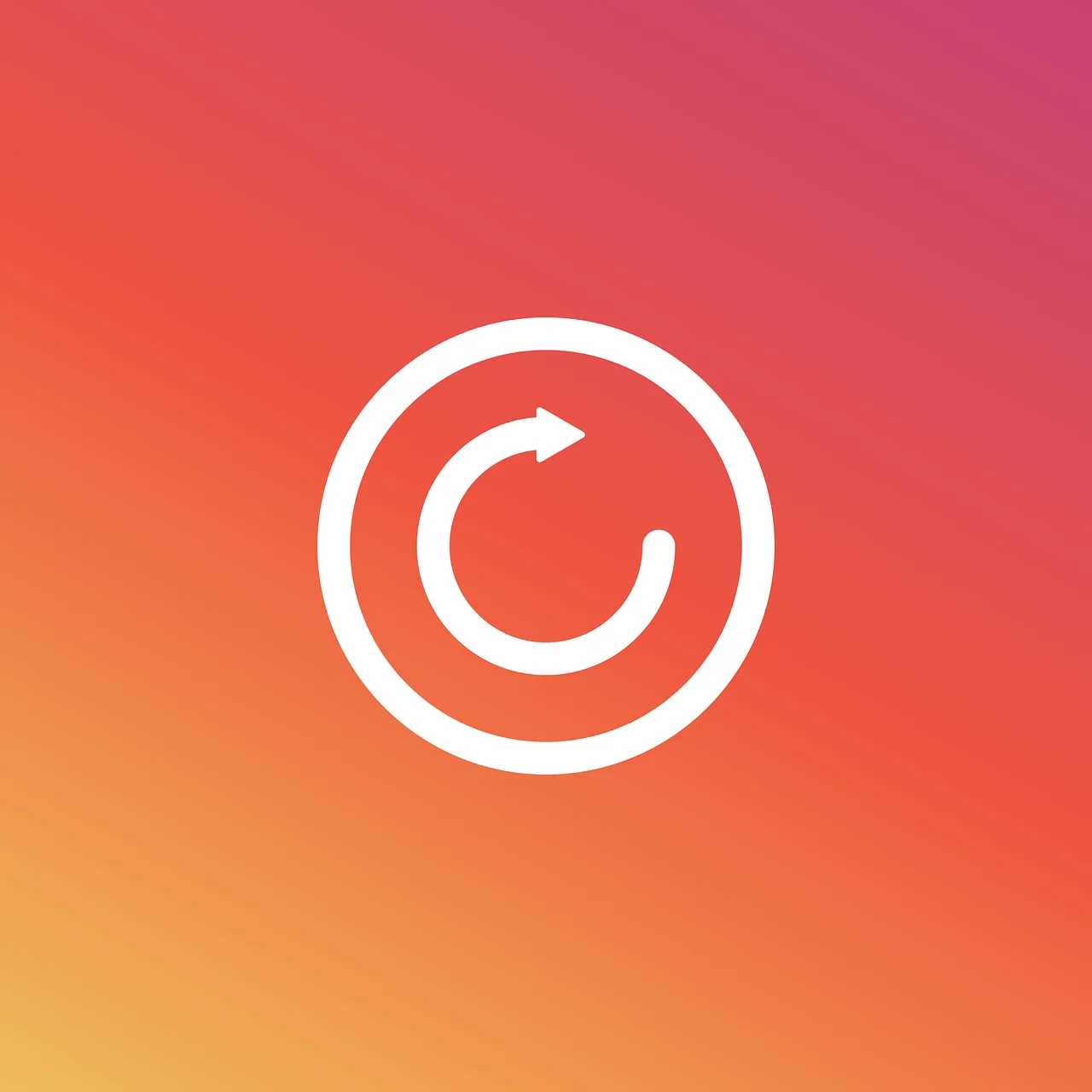 Weißes Kreissymbol mit einem runden Pfeil auf farbigem Hintergrund. Ein Symbol für ein Update .
