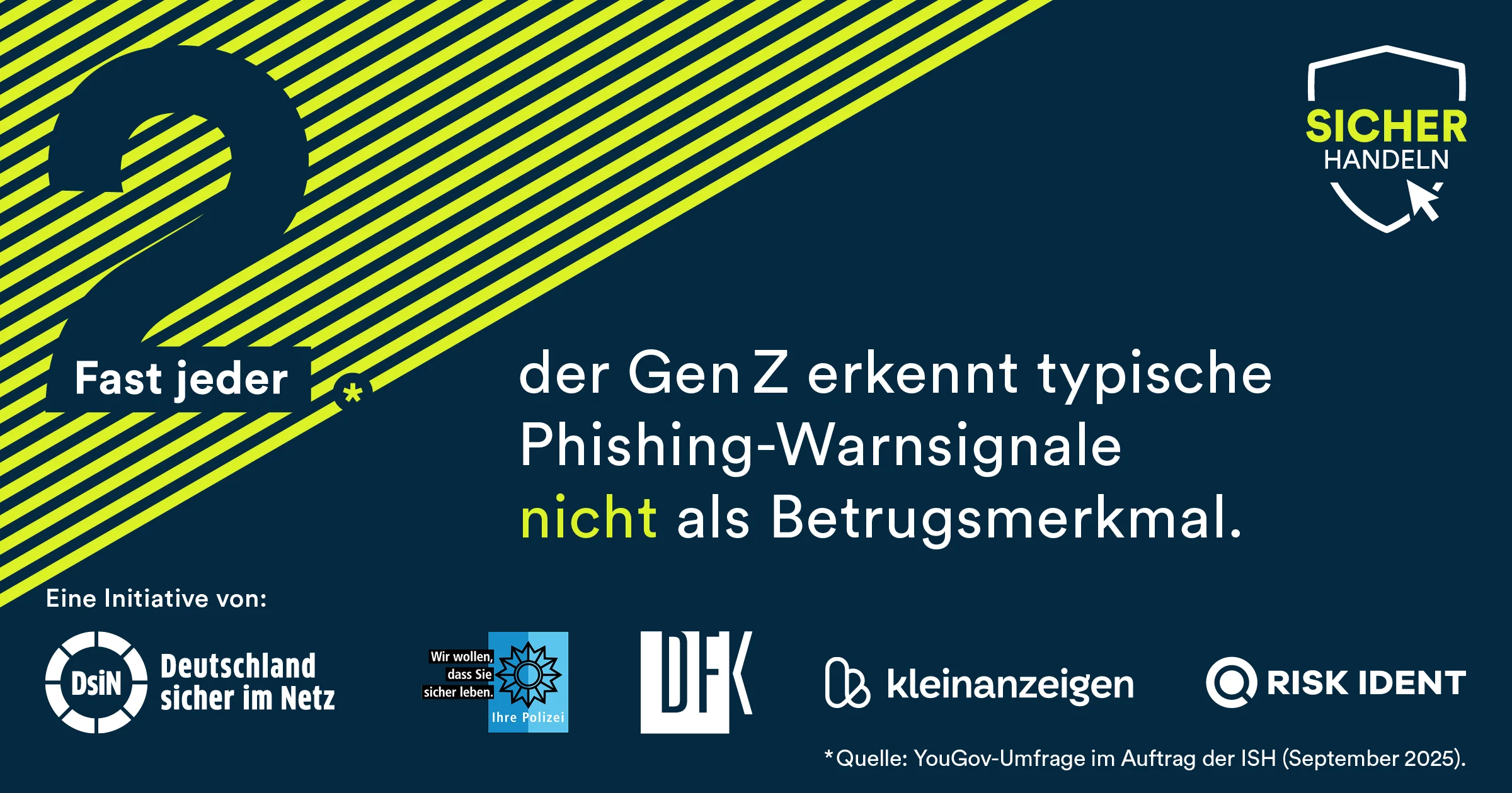 Eine Grafik auf der steht "Fast jeder 2. der Gen Z erkennt typische Phishing Warnsignale nicht als Betrugsmerkmal.